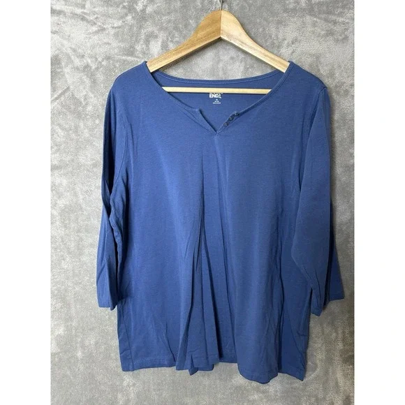 Lands End Shirt Women's 1x Blue 3/4 Sleeve Casual Cozy - Picture 8 of 8